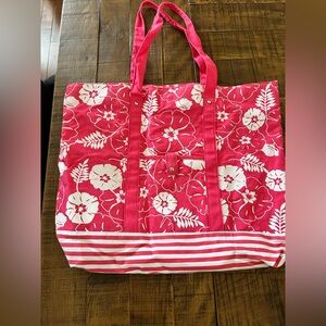 Floral Pink Zipper Tote Bag